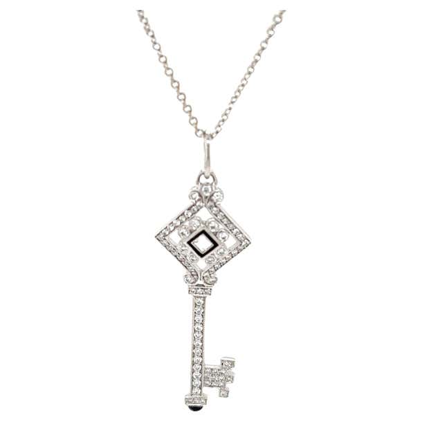 Tiffany and Co. Diamond Black Enamel 18ct White Gold Key Pendant ...