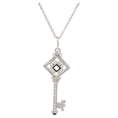 Tiffany & Co. Diamond Black Enamel 18ct White Gold Key Pendant Necklace