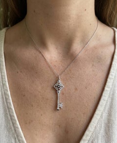 Tiffany & Co Diamond Black Enamel Key Pendant Necklace 18K White Gold