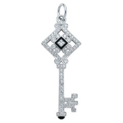 Tiffany & Co Diamond Black Enamel Key Pendant Necklace 18K White Gold