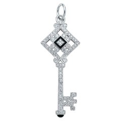 Tiffany & Co Diamond Black Enamel Key Pendant Necklace 18K White Gold