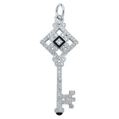 Tiffany & Co Diamond Black Enamel Key Pendant Necklace 18K White Gold