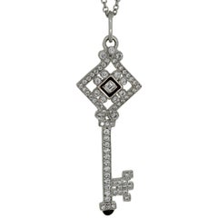 Tiffany & Co. Diamond Black Enamel White Gold Key Pendant Necklace