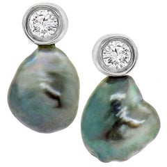 Tiffany & Co. Diamond Black Pearl Platinum Earrings