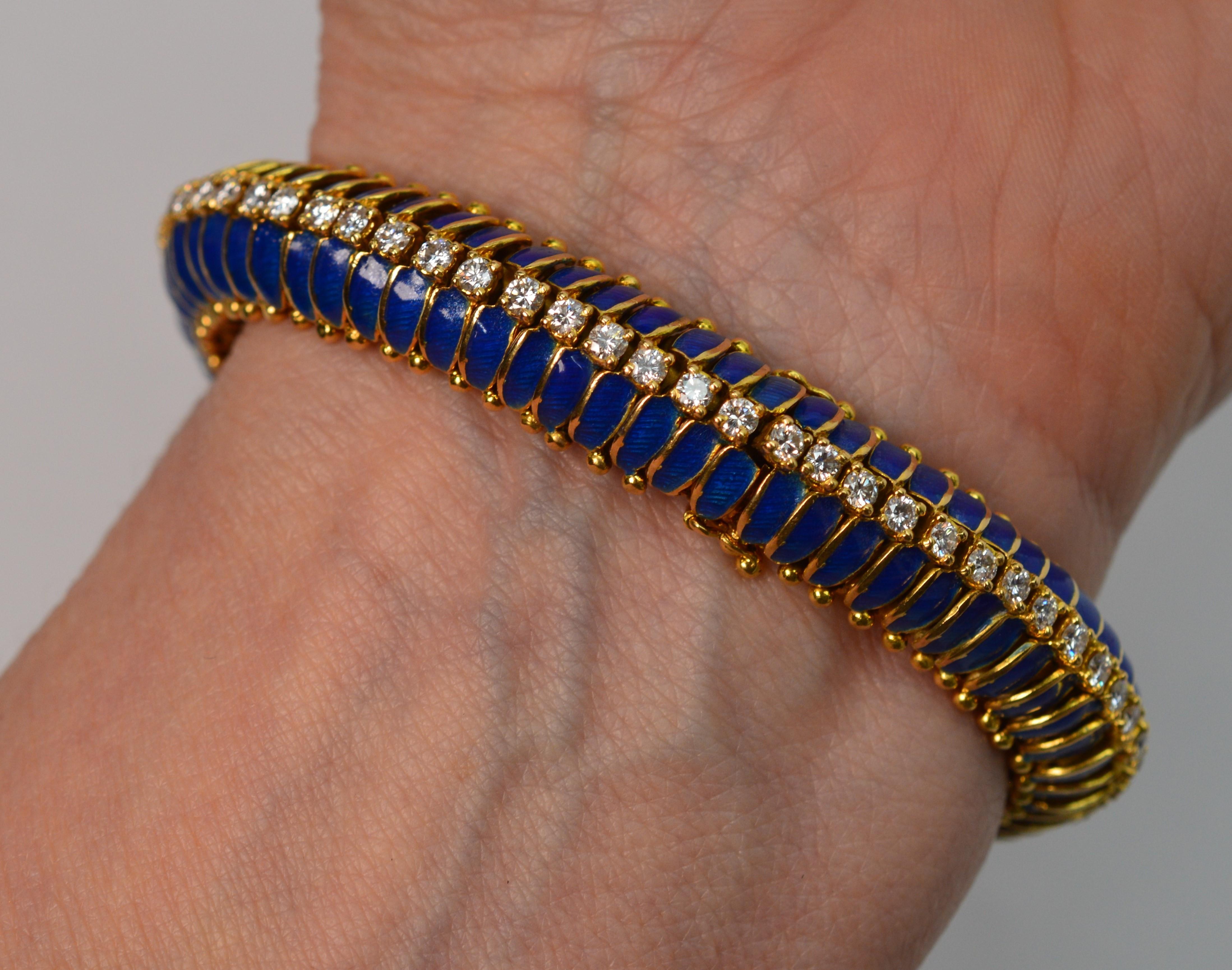 Tiffany & Co. Diamond Blue Enamel Yellow Gold Bracelet For Sale 10