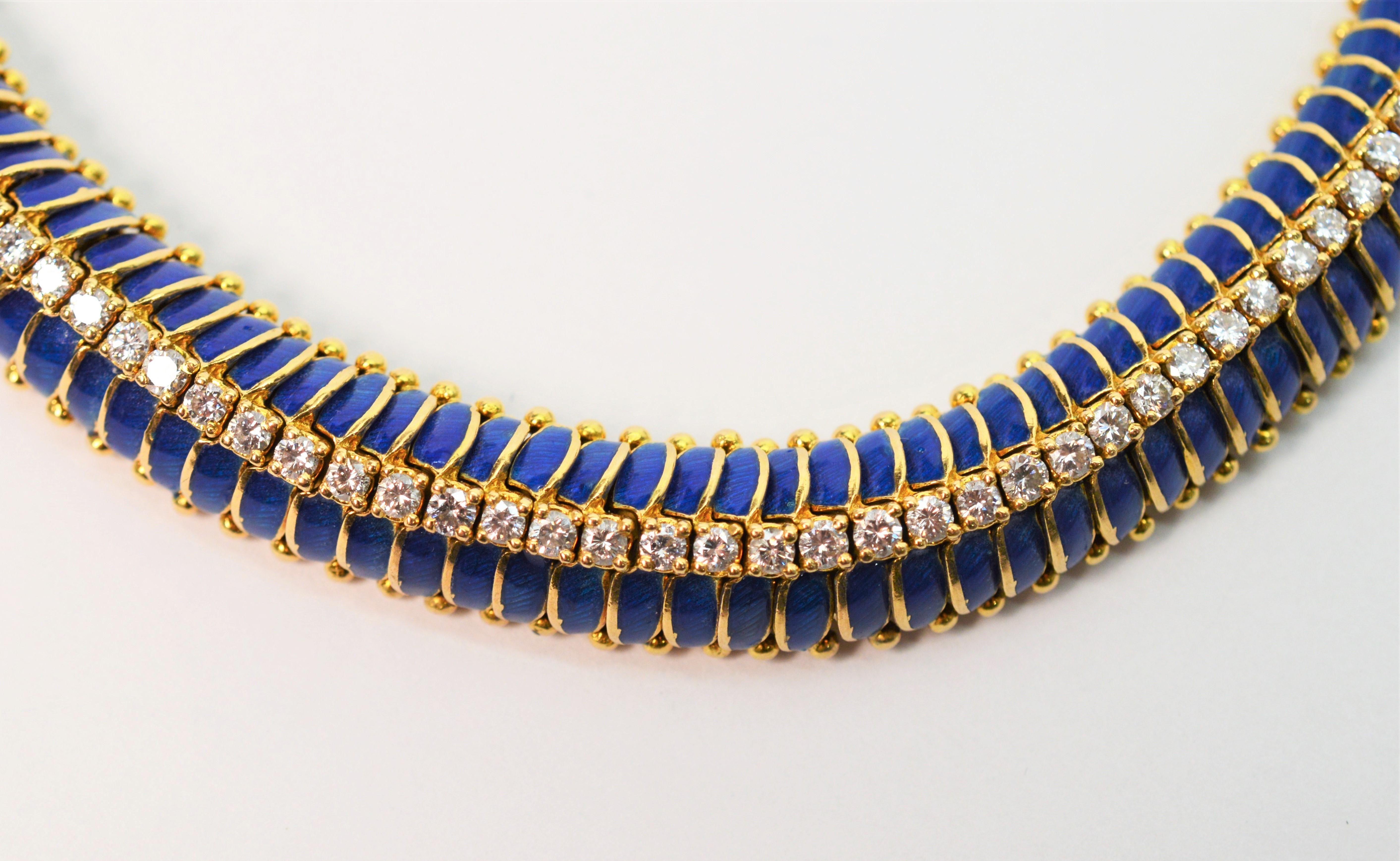 Women's Tiffany & Co. Diamond Blue Enamel Yellow Gold Bracelet For Sale