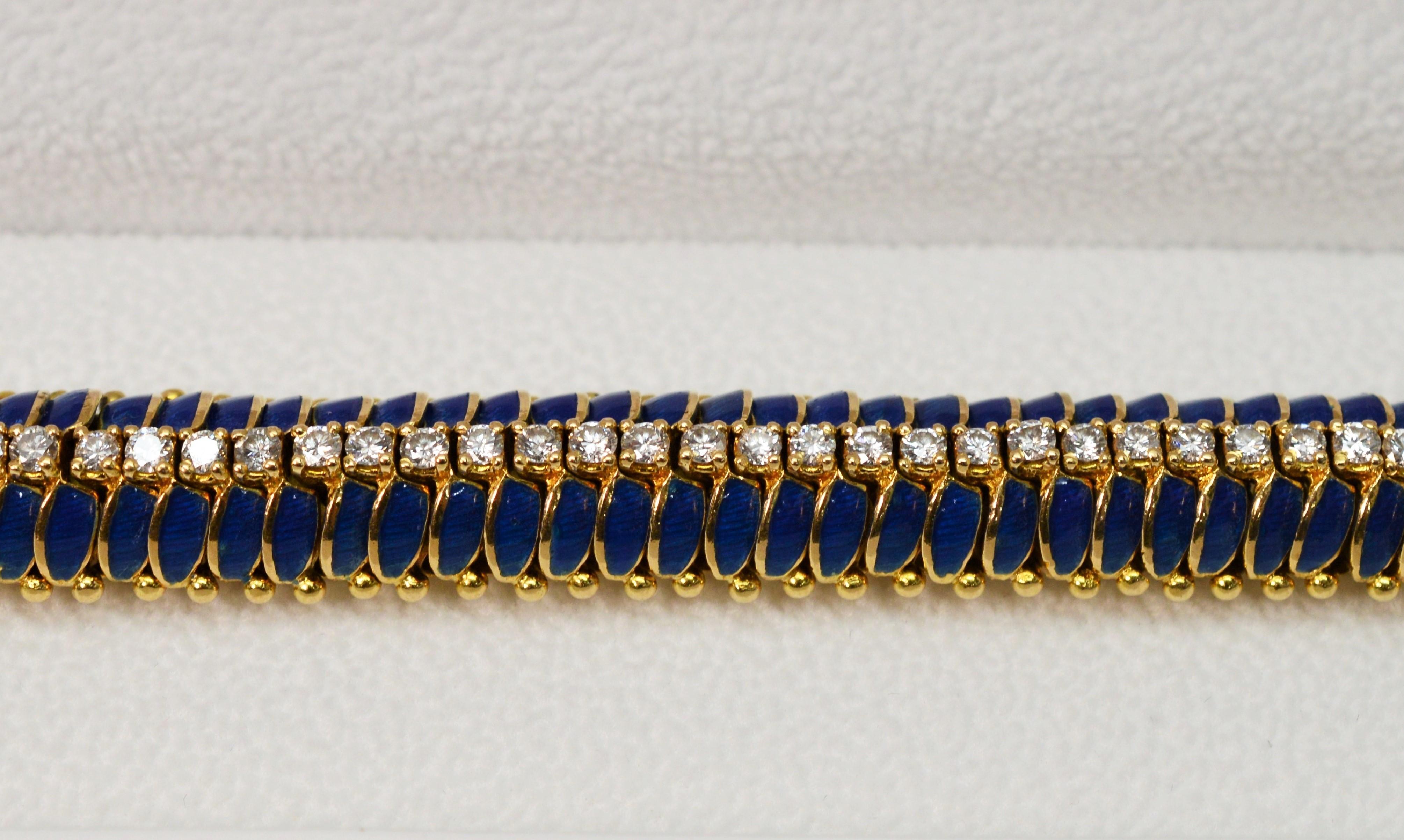 Tiffany & Co. Diamond Blue Enamel Yellow Gold Bracelet For Sale 2