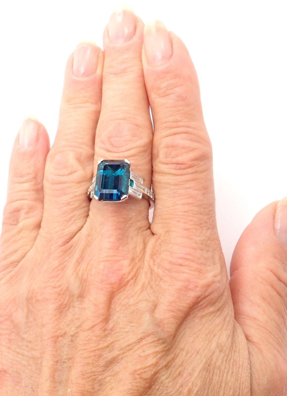 Tiffany & Co Diamond Blue Tourmaline Legacy Platinum Ring 1