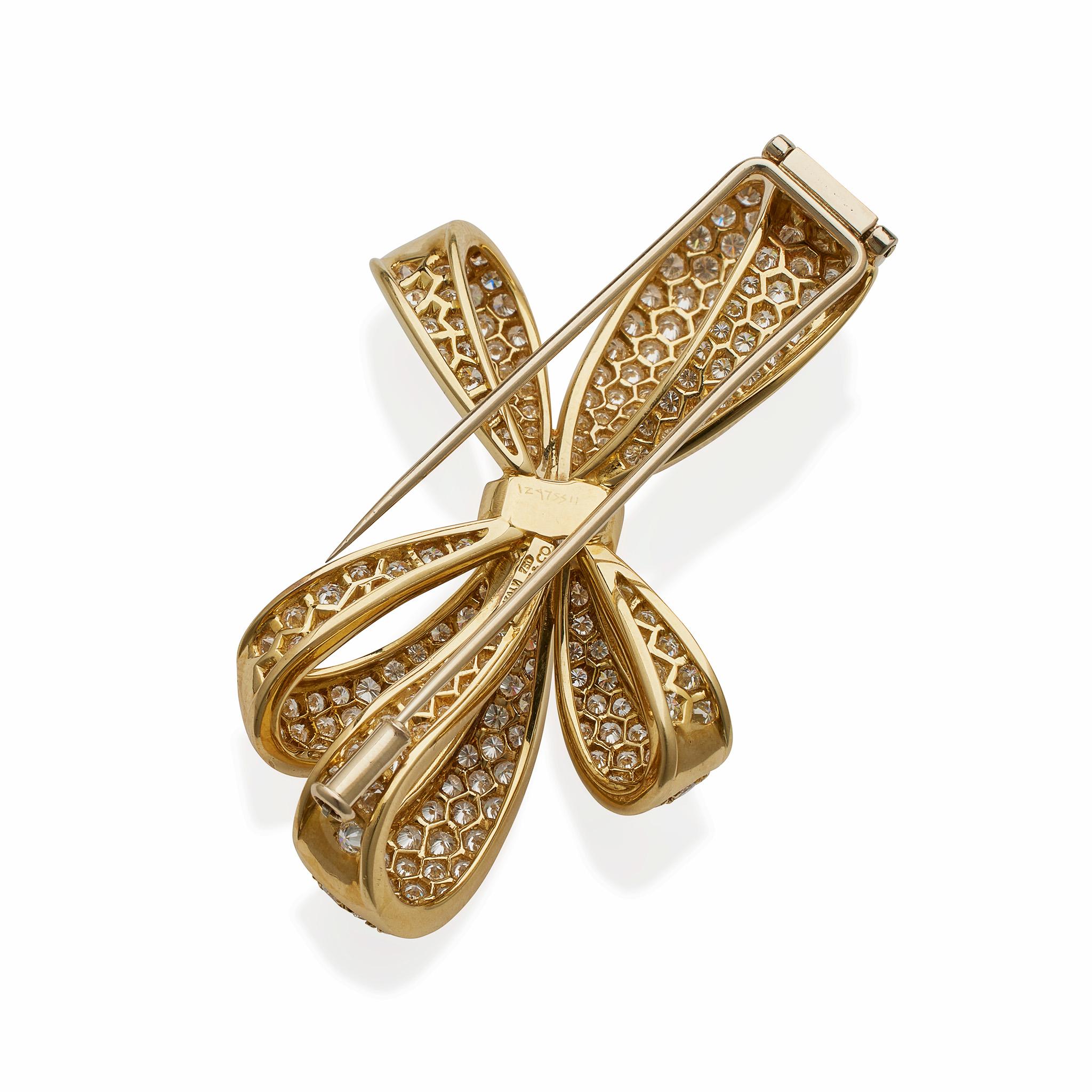 Brilliant Cut Tiffany & Co. Diamond Bow Brooch For Sale