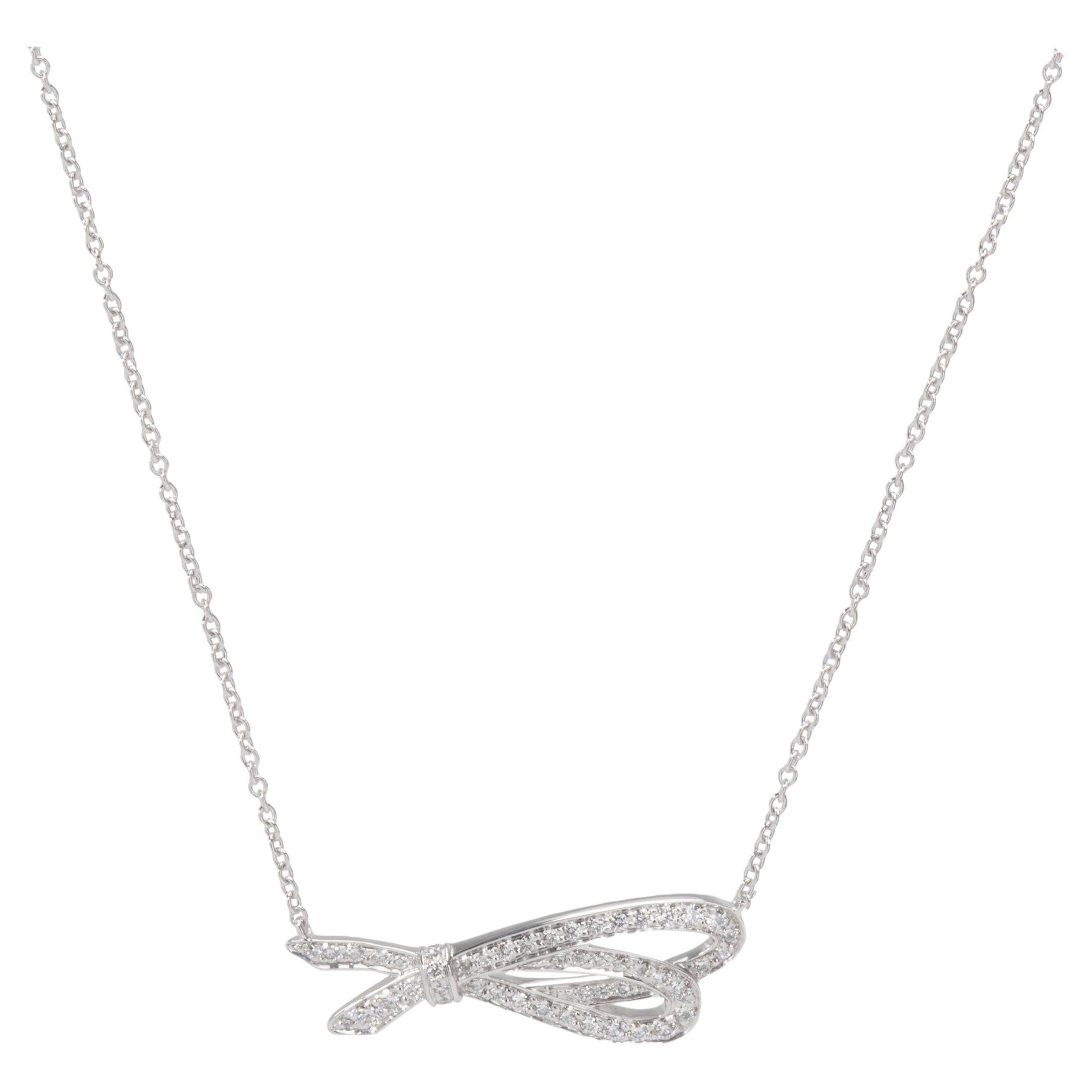 Tiffany & Co. Diamond Bow Pendant in 18k White Gold 0.37 Ctw