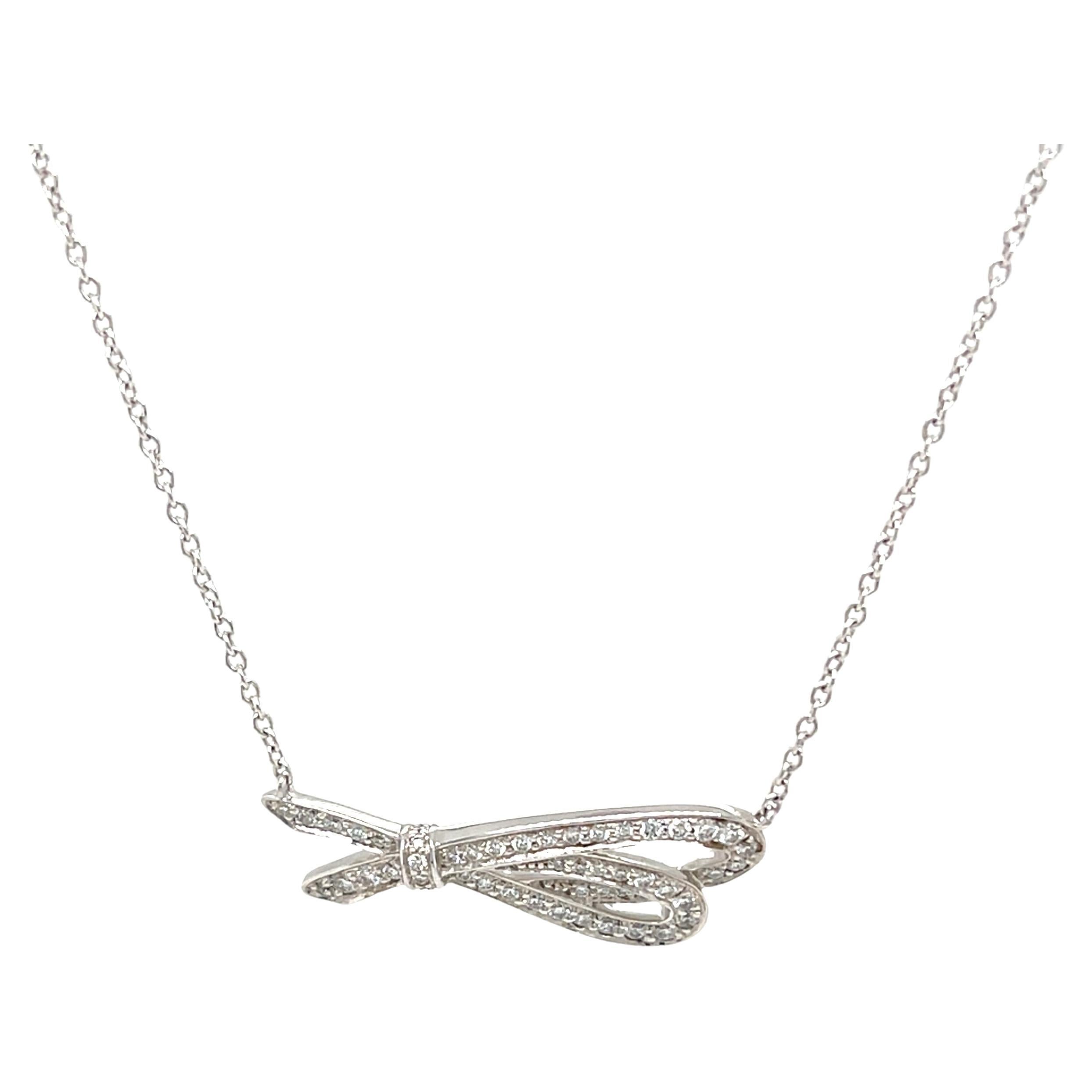 Tiffany & Co Diamond Bow Pendant Necklace Set In 18ct White Gold