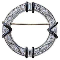 Tiffany & Co. Diamond Brooch Pin Platinum Black Enamel Circle Art Deco Vintage