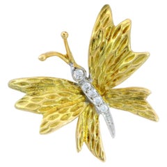 Tiffany & Co Diamond Butterfly Brooch in 18 Karat Yellow and White Gold