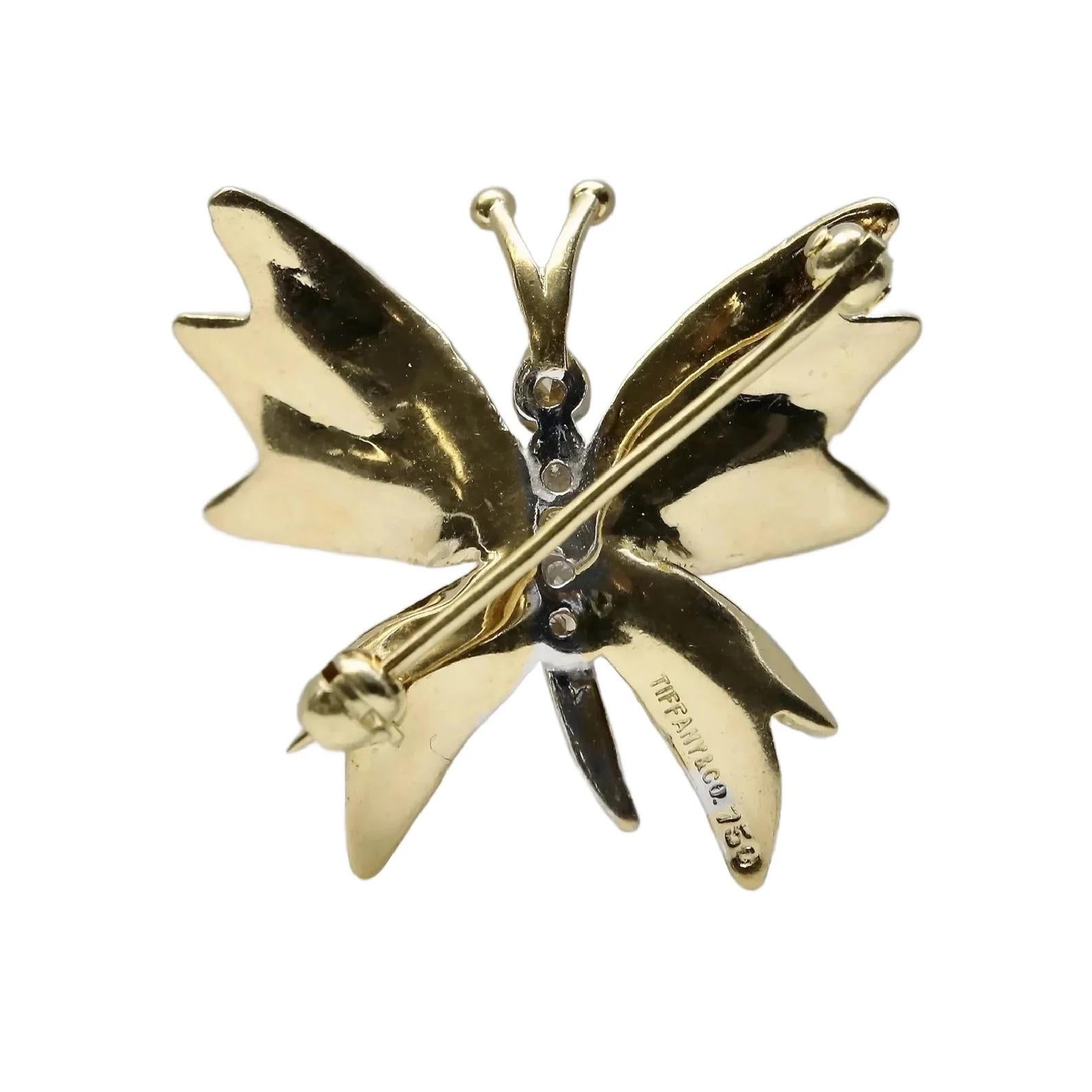 Tiffany & Co Diamond Butterfly Brooch Pin in 18K Yellow Gold In Good Condition In Boston, MA