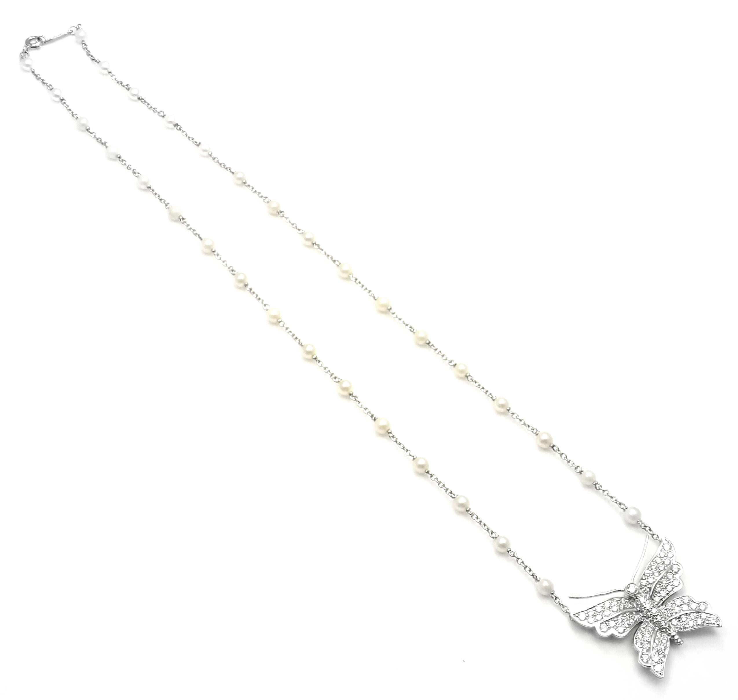 Tiffany & Co. Diamond Butterfly Pearl Platinum Pendant Necklace 3