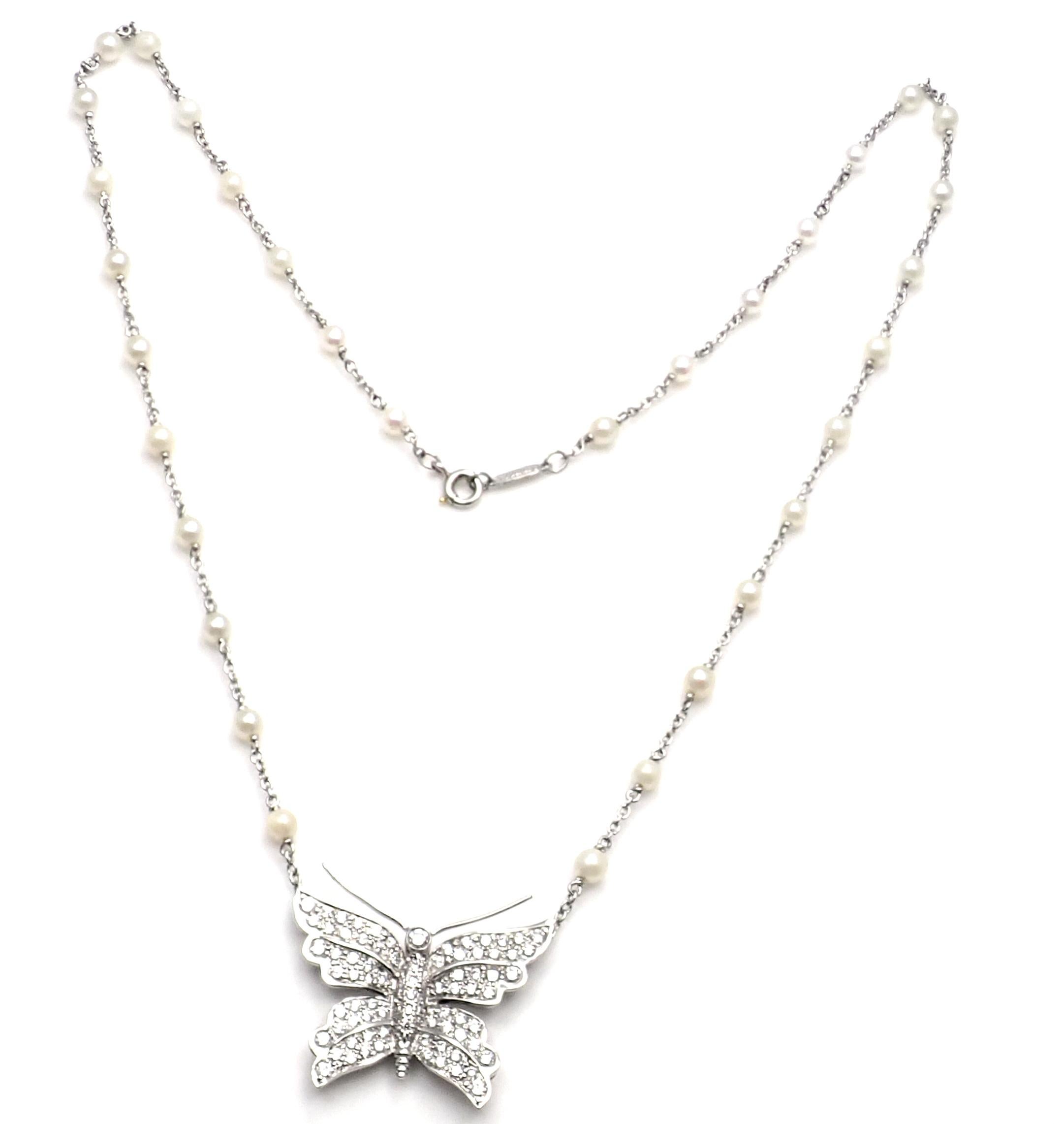 Tiffany & Co. Diamond Butterfly Pearl Platinum Pendant Necklace 5