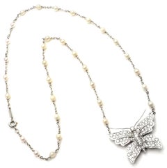 Tiffany & Co. Diamond Butterfly Pearl Platinum Pendant Necklace