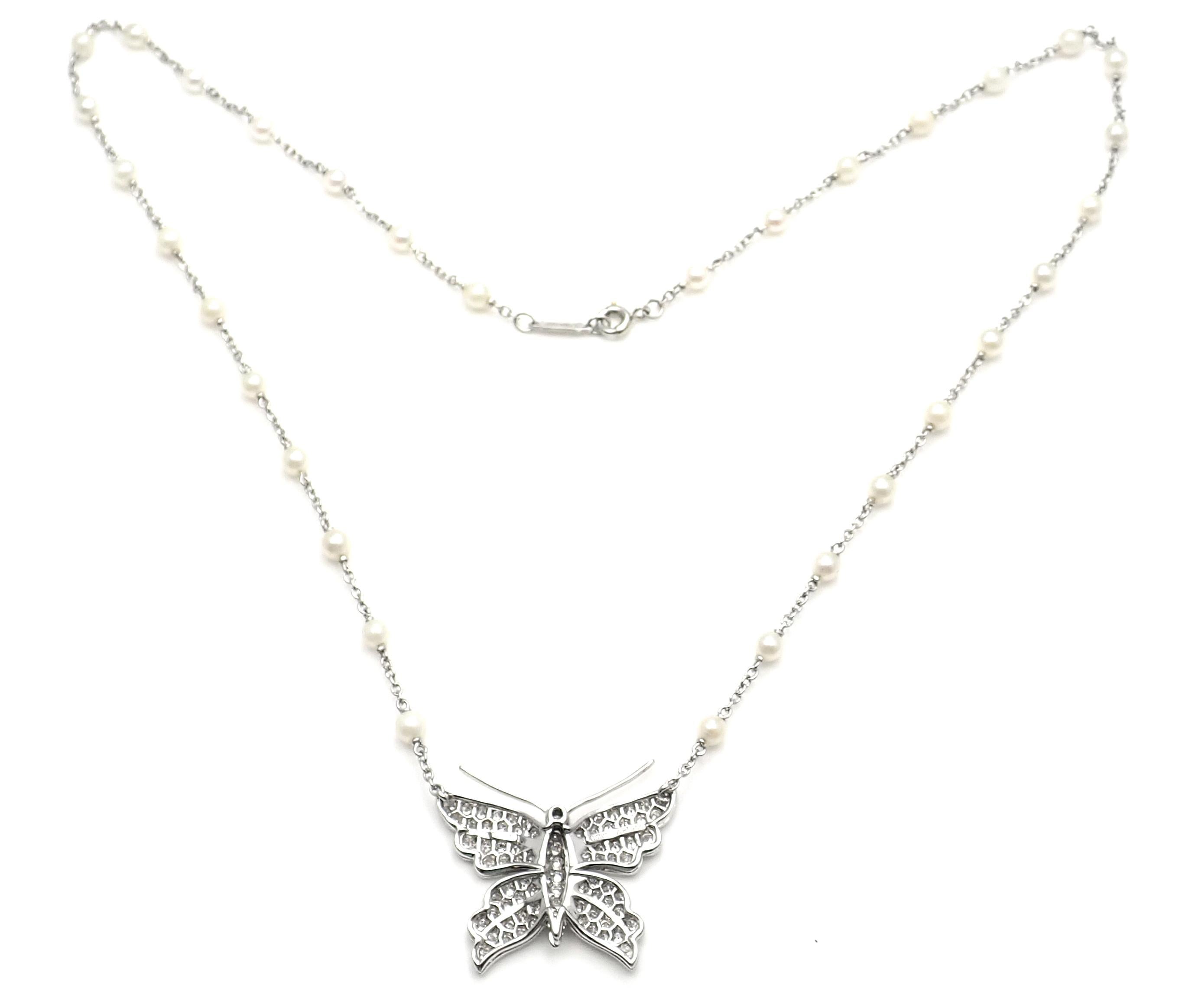 Tiffany & Co. Diamond Butterfly Pearl Platinum Pendant Necklace 1