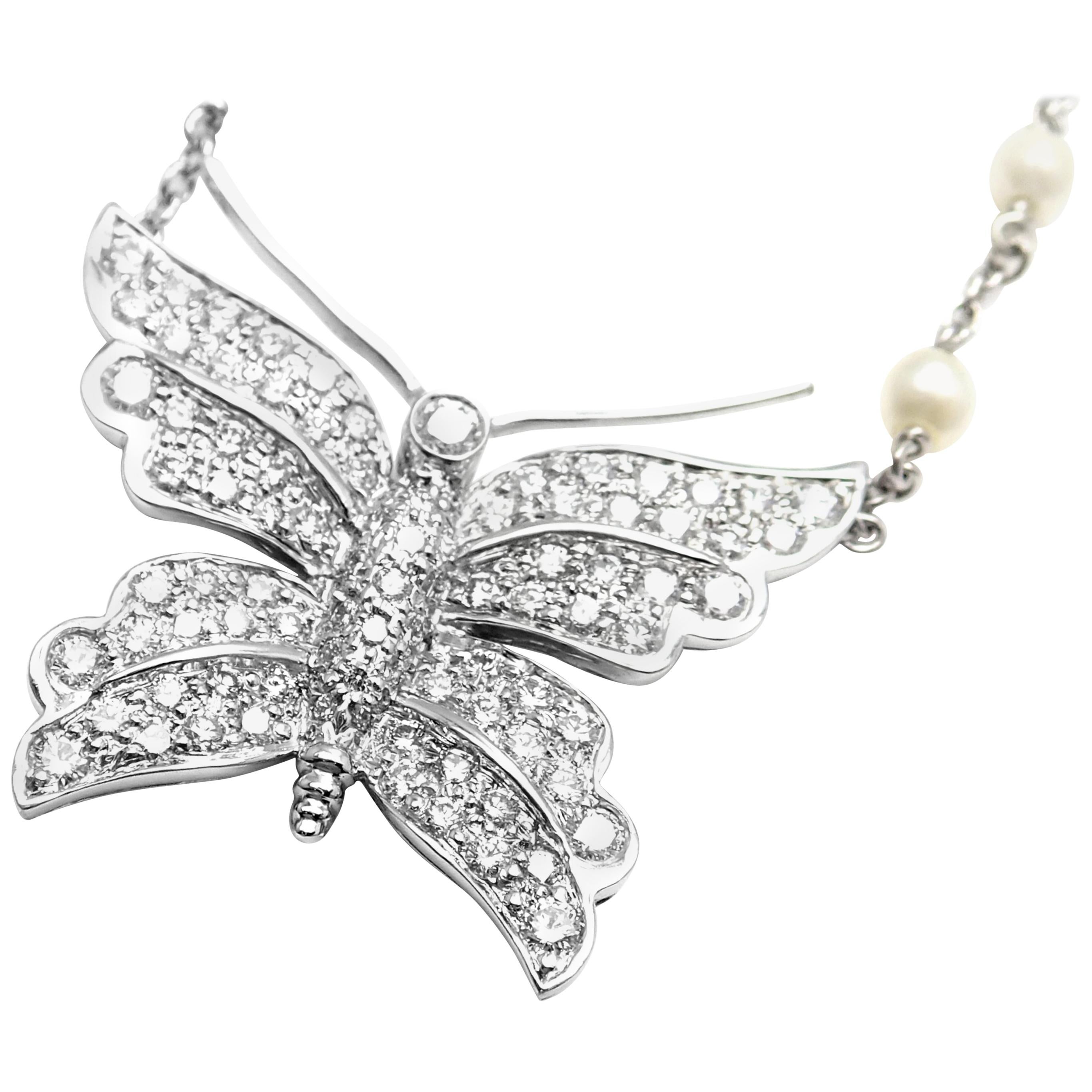 Tiffany & Co. Diamond Butterfly Pearl Platinum Pendant Necklace