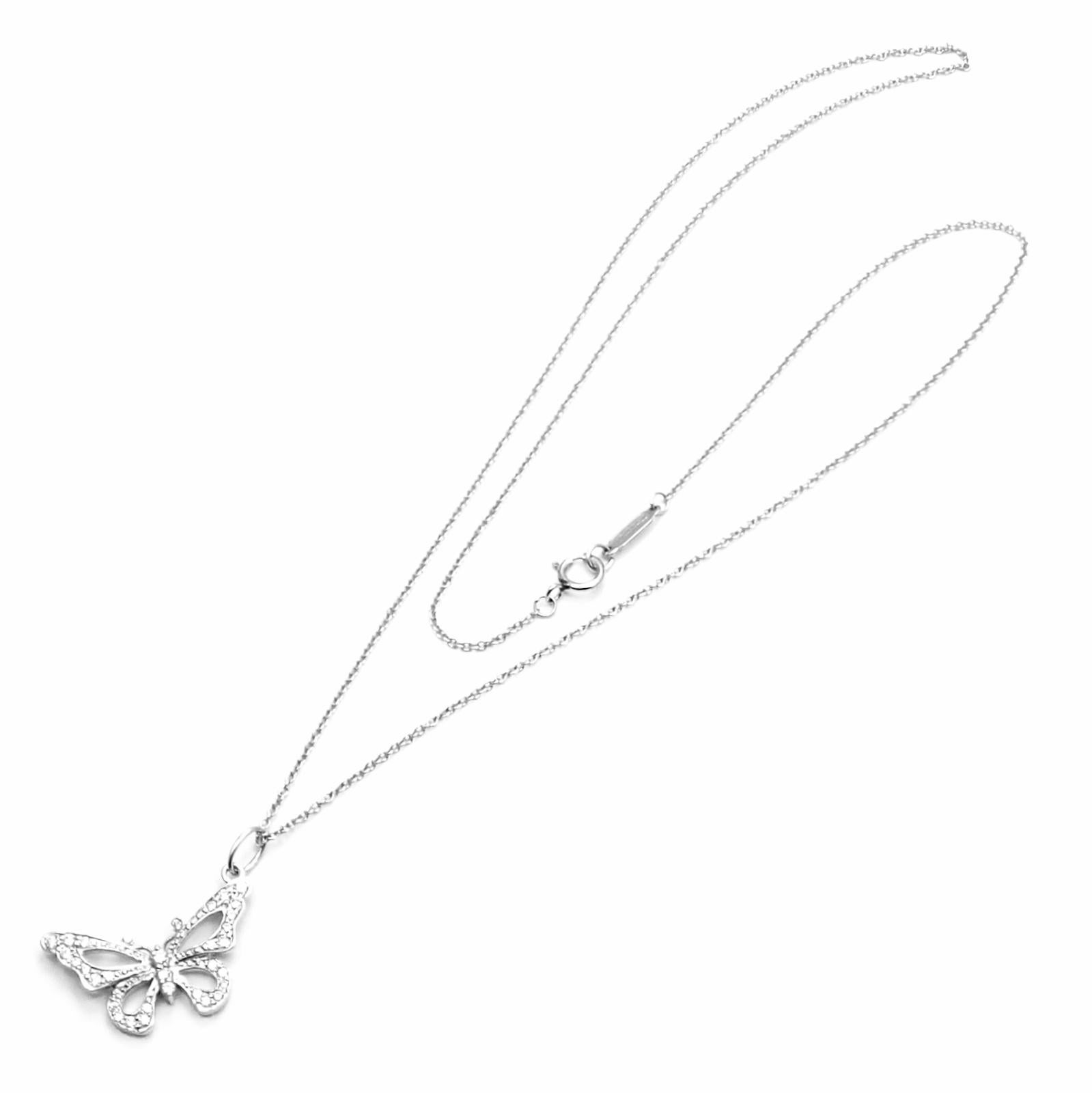 Platinum Diamond Butterfly Pendant Necklace by Tiffany & Co.
With Round brilliant cut diamonds VS1 clarity, G color total weight approx. 0.70ct
Details:
Chain Length: 18