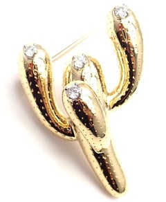 Tiffany & Co. Diamond Cactus Plant Yellow Gold Platinum Pin Brooch
