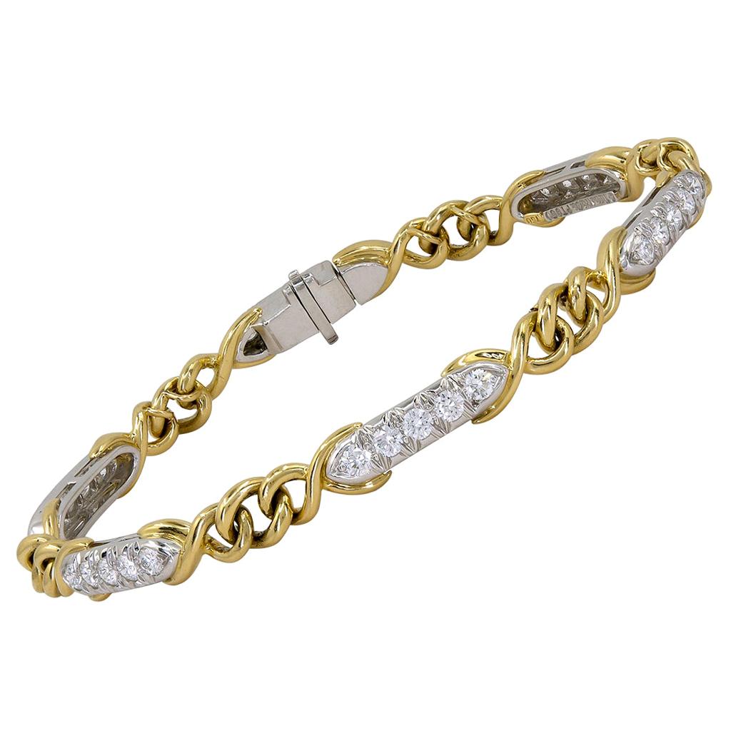 Tiffany & Co. Diamond Yellow Gold Chain Link Bracelet For Sale
