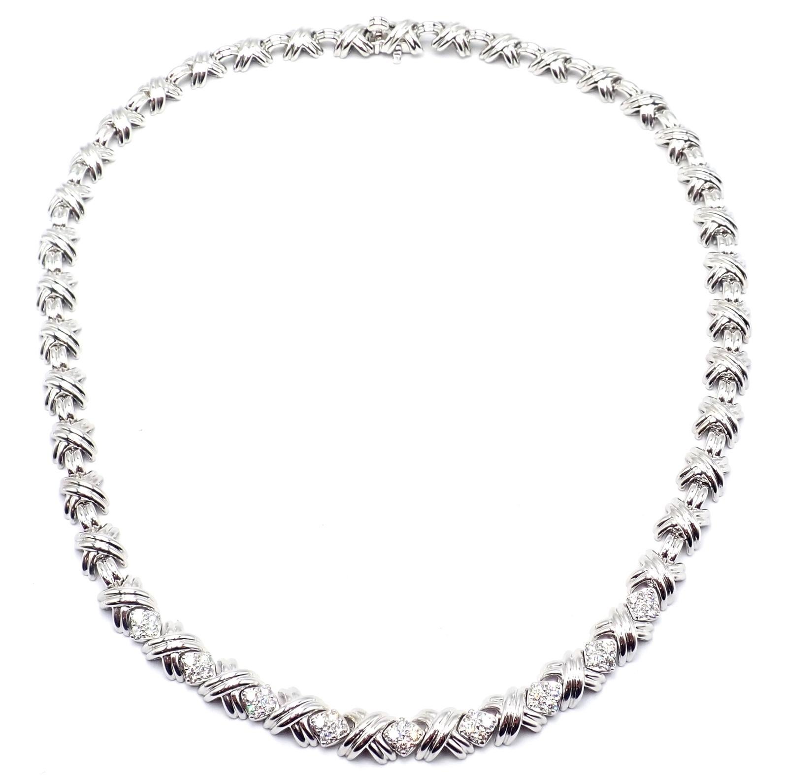 Tiffany & Co Diamond Cluster Signature X White Gold Link Necklace For Sale 6