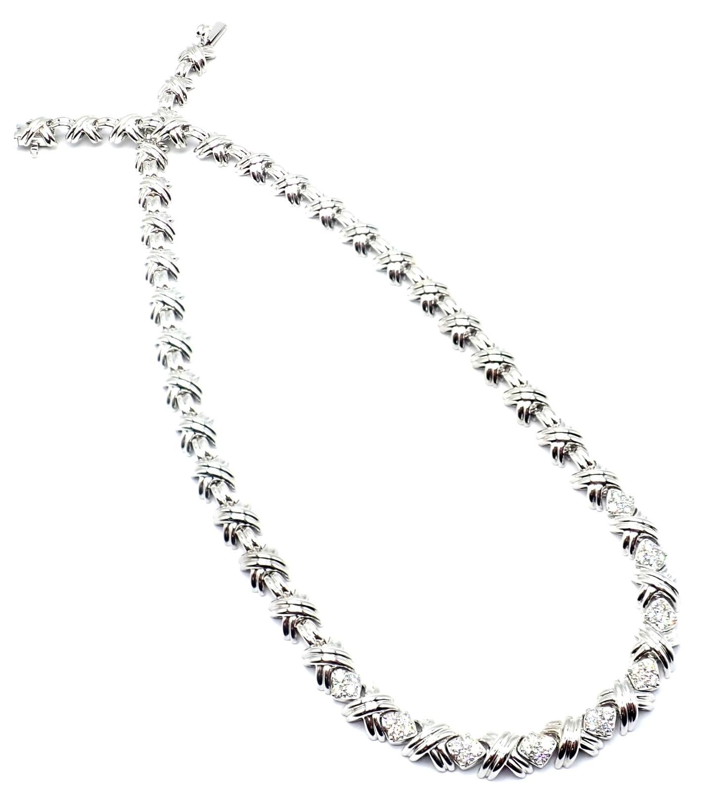 Tiffany & Co Diamond Cluster Signature X White Gold Link Necklace For Sale 7