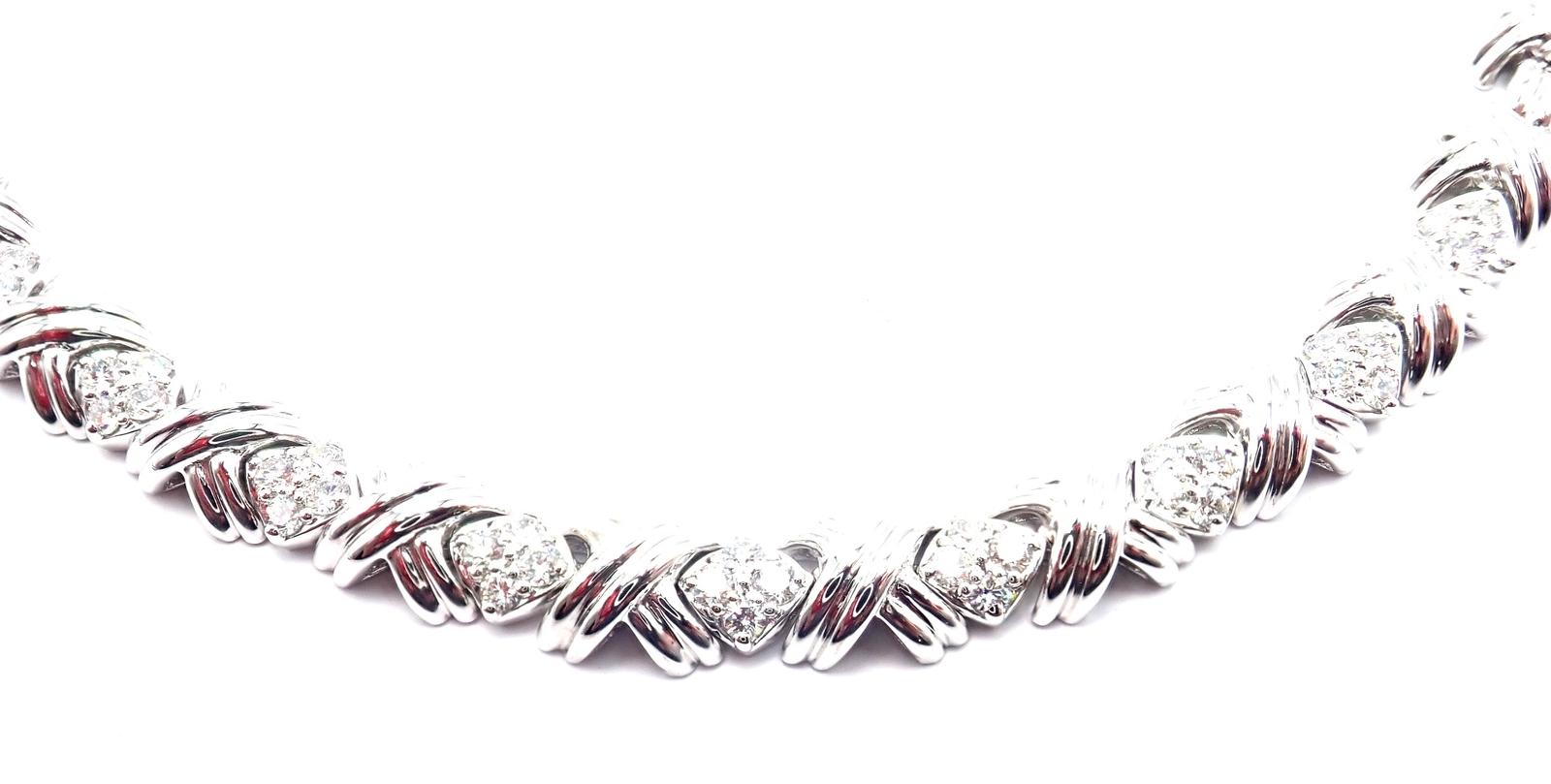 Brilliant Cut Tiffany & Co Diamond Cluster Signature X White Gold Link Necklace For Sale