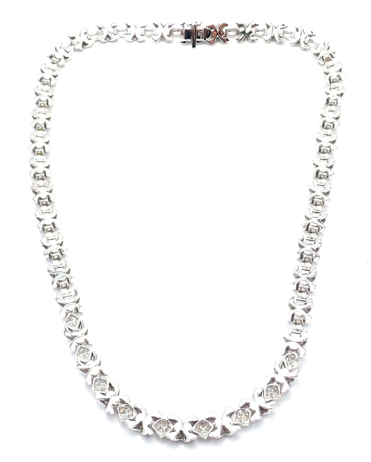 Tiffany & Co Diamond Cluster Signature X White Gold Link Necklace In Excellent Condition For Sale In Southampton, PA