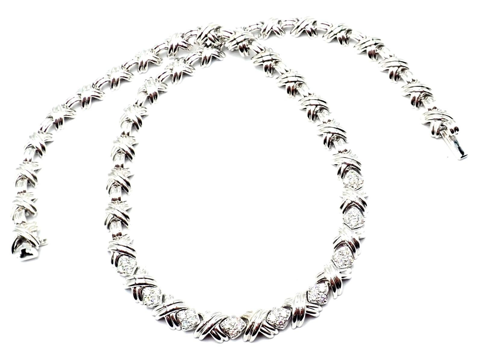 Tiffany & Co Diamond Cluster Signature X White Gold Link Necklace For Sale 1