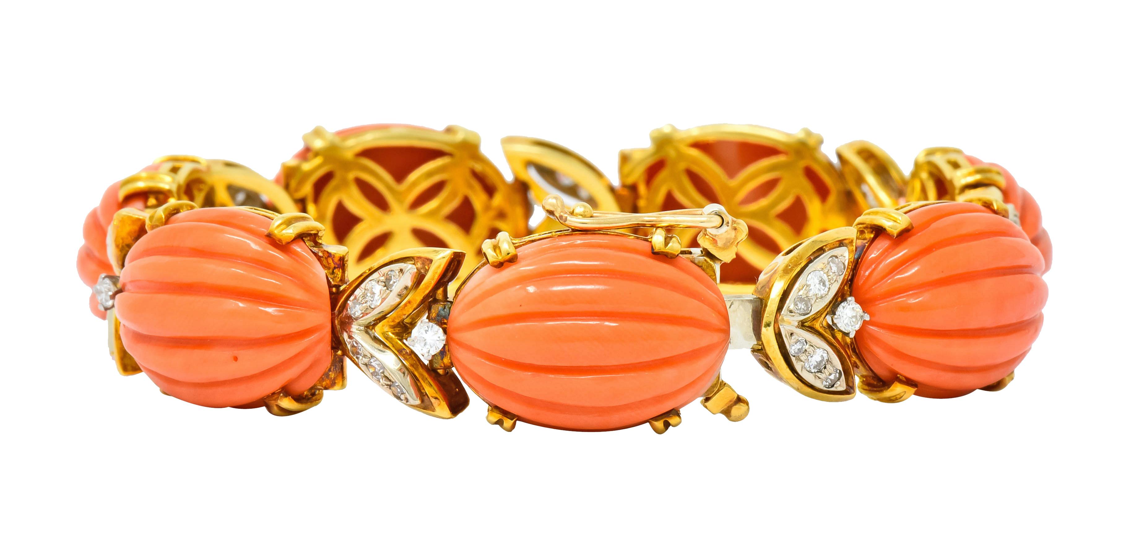Women's or Men's Tiffany & Co. Diamond Coral Platinum-Topped 18 Karat Gold Link Bracelet