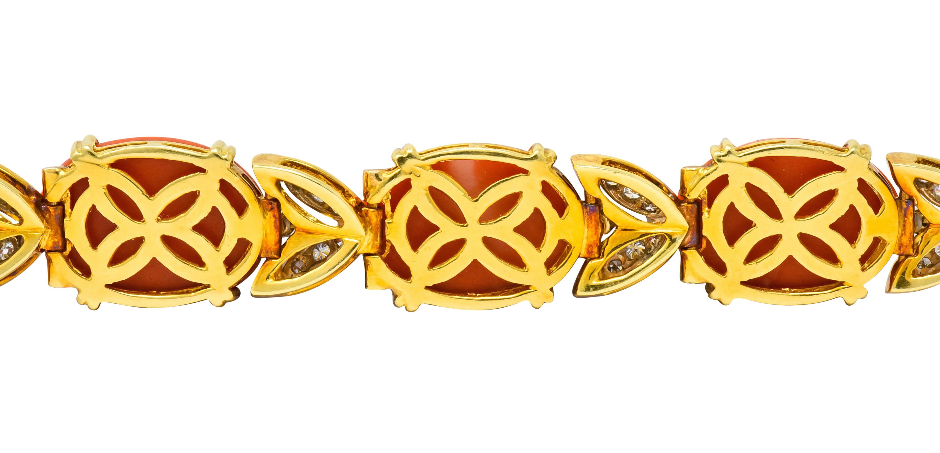 Tiffany & Co. Diamond Coral Platinum-Topped 18 Karat Gold Link Bracelet 2