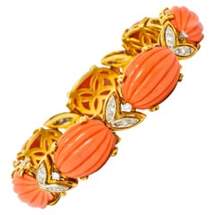 Tiffany & Co. Diamond Coral Platinum-Topped 18 Karat Gold Link Bracelet