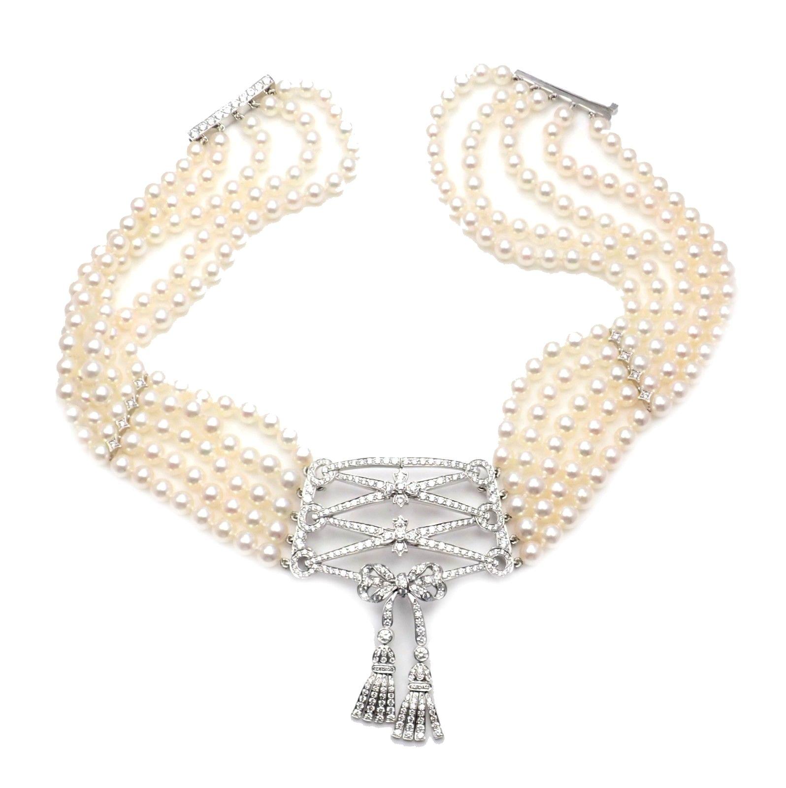 Tiffany & Co. Diamond Corset Pearl and Velvet Collar Choker Platinum Necklace 5