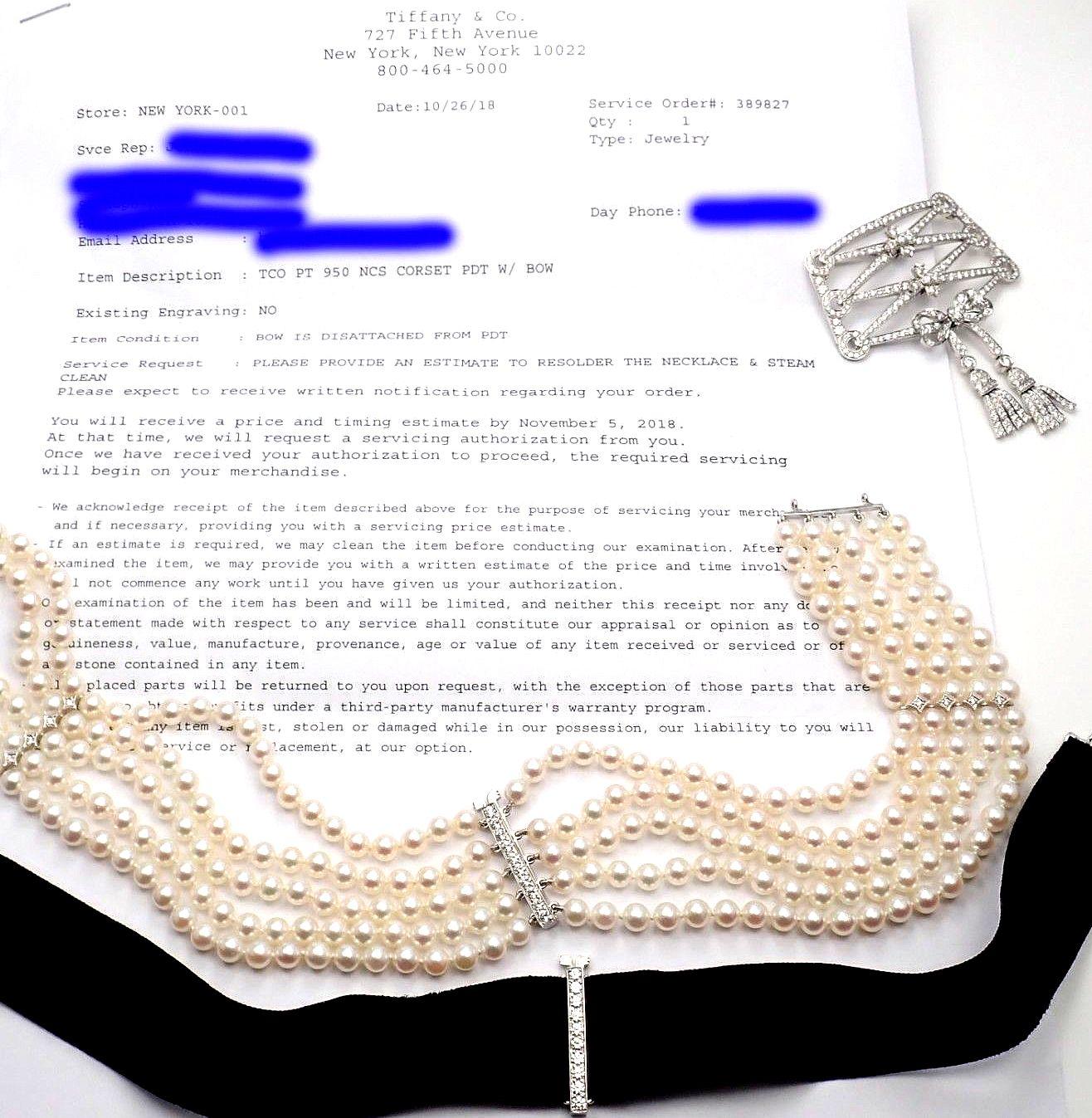 Tiffany & Co. Diamond Corset Pearl and Velvet Collar Choker Platinum Necklace In Excellent Condition In Holland, PA