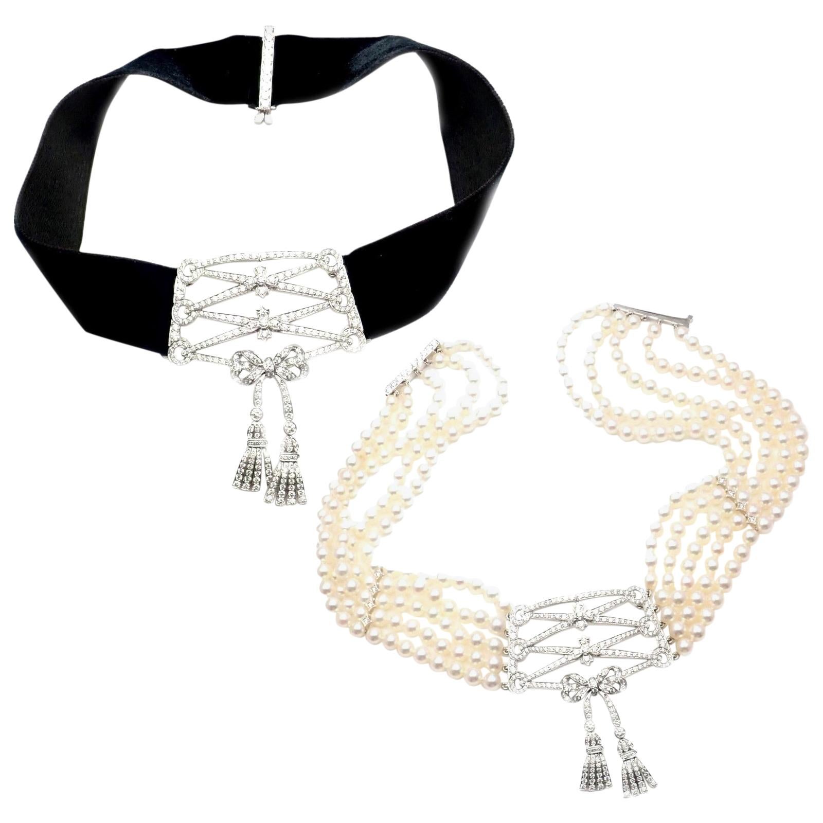 Tiffany & Co. Diamond Corset Pearl and Velvet Collar Choker Platinum Necklace