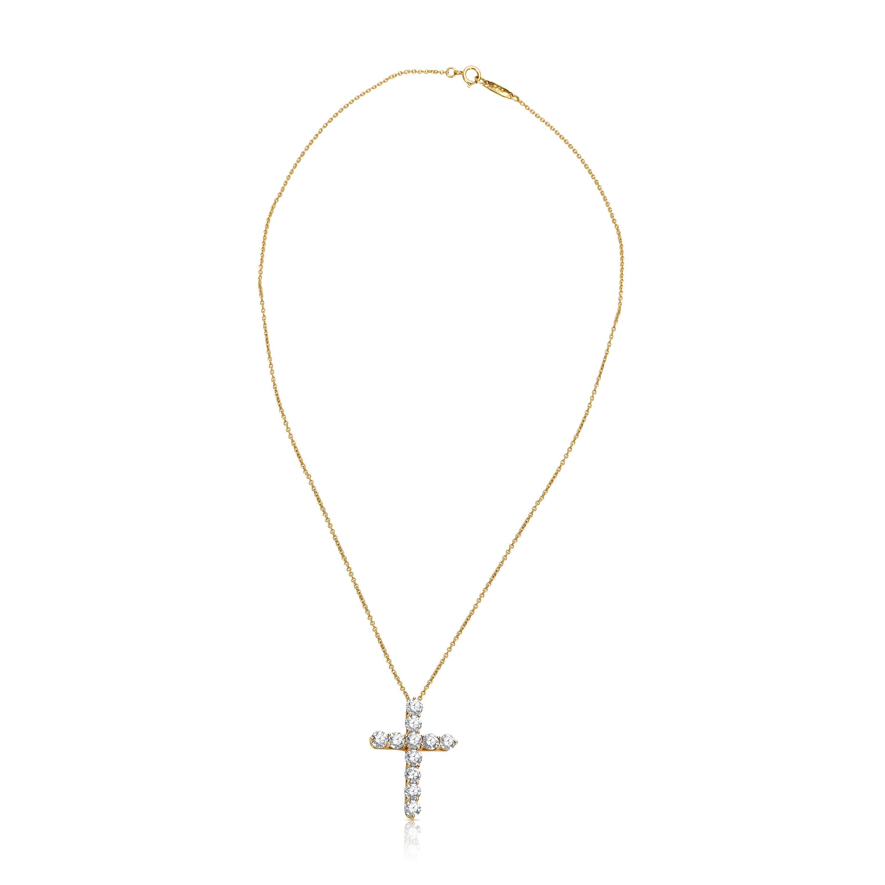 Tiffany & Co. Diamond Cross Necklace in 18 Karat Yellow Gold 2.00 Carat In Excellent Condition In New York, NY