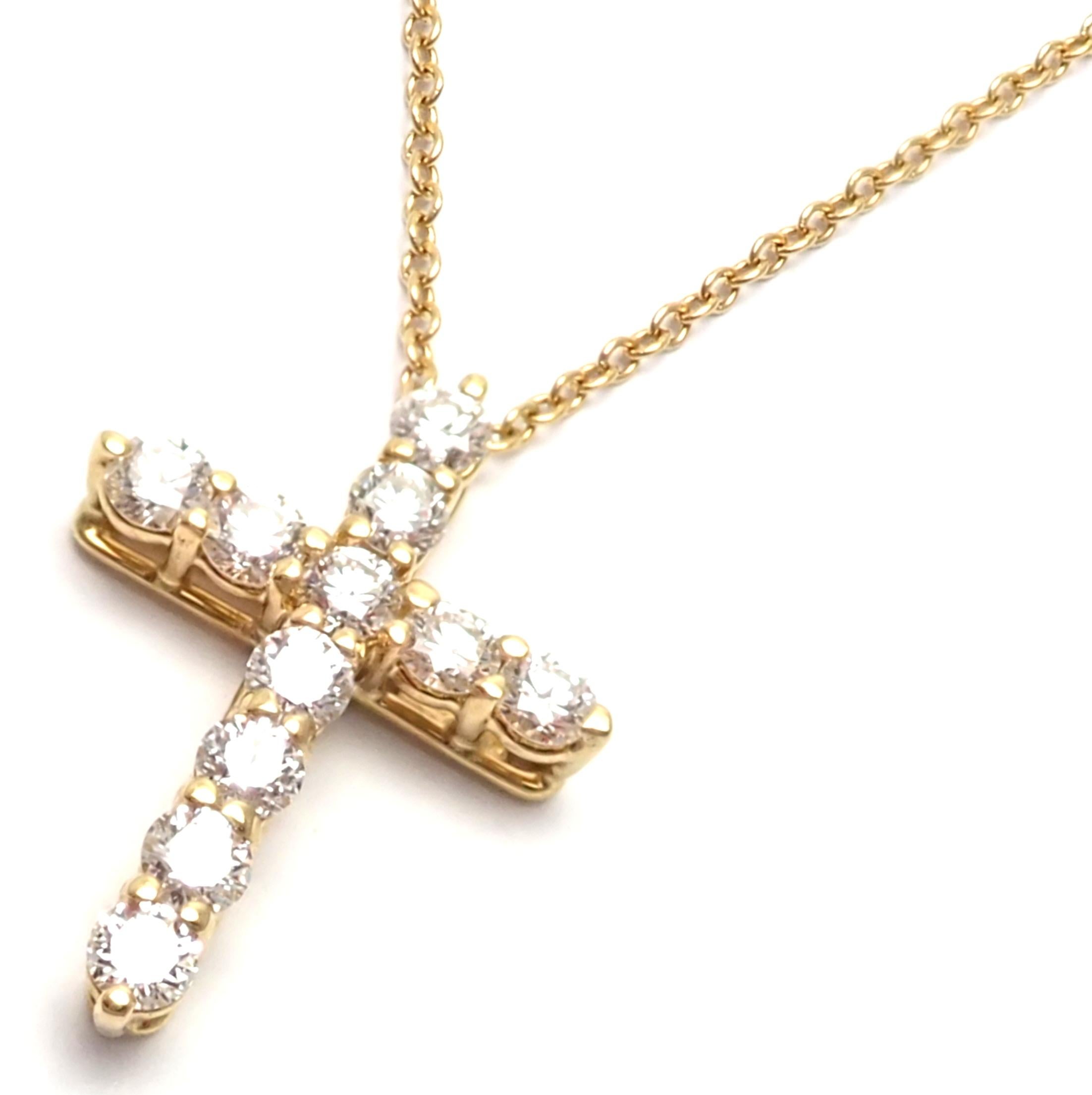 Tiffany & Co. Diamond Cross Pendant Yellow Gold Chain Necklace 3