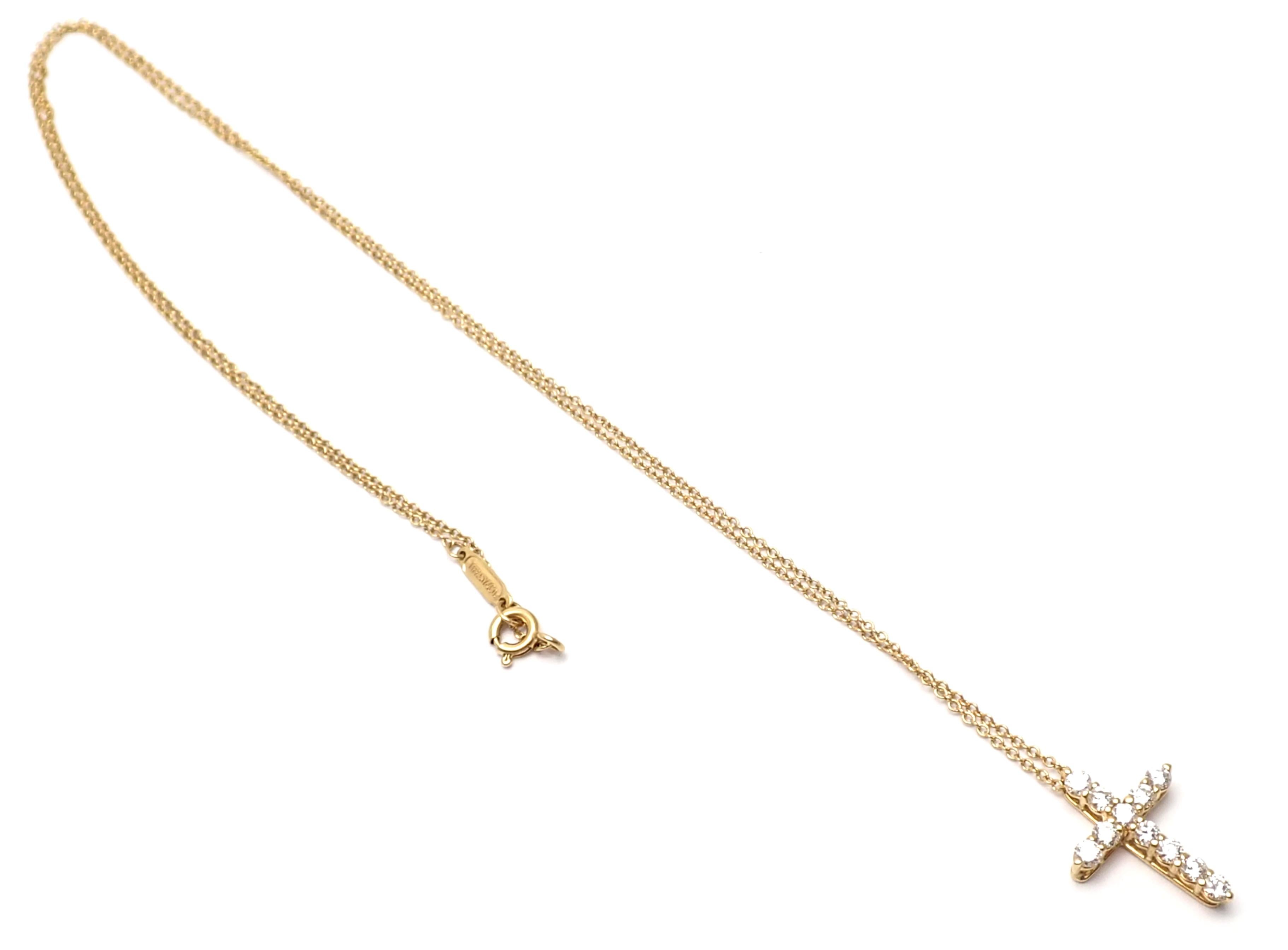 Tiffany & Co. Diamond Cross Pendant Yellow Gold Chain Necklace 4