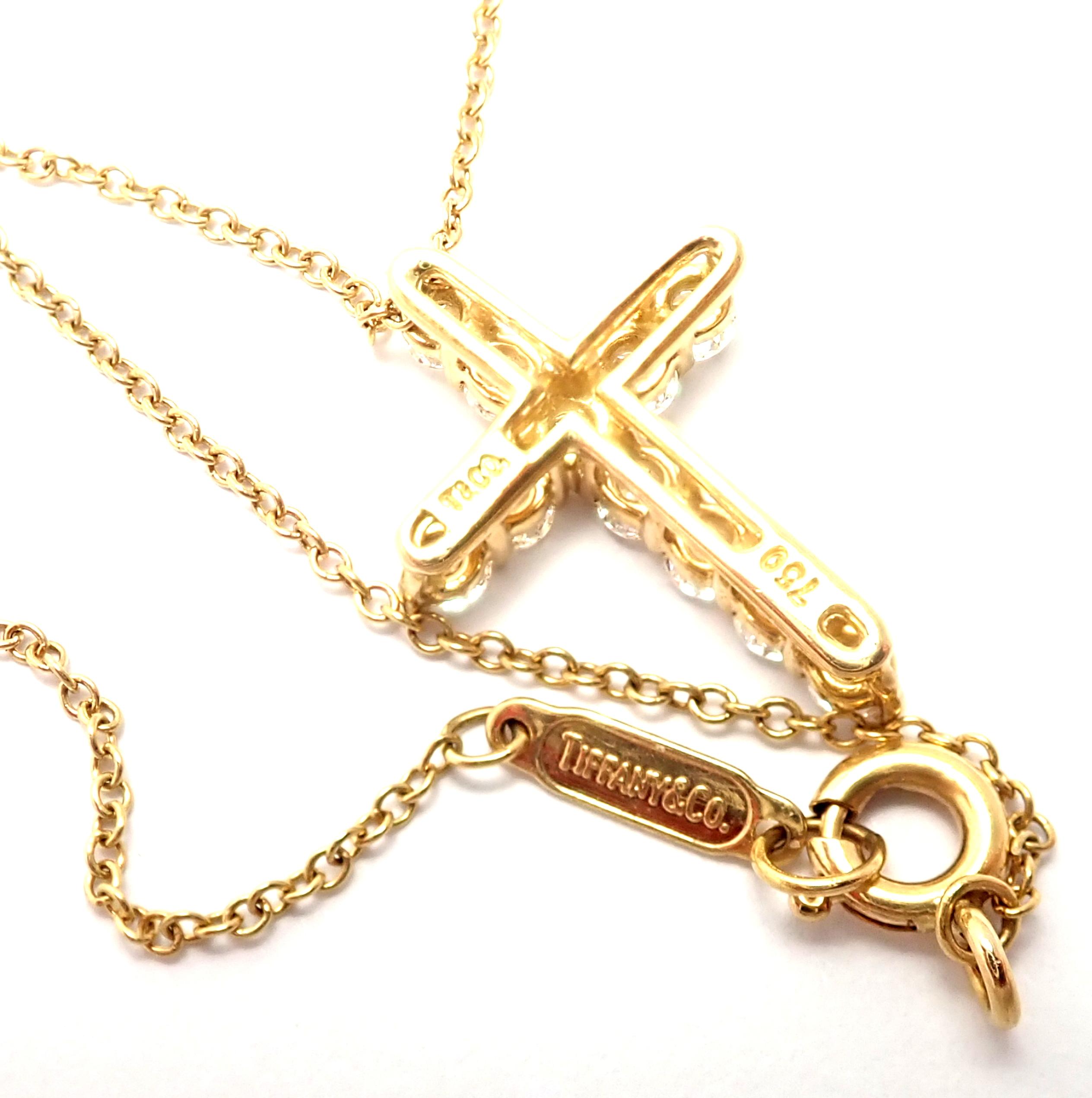 Tiffany & Co. Diamond Cross Pendant Yellow Gold Chain Necklace In Excellent Condition In Holland, PA