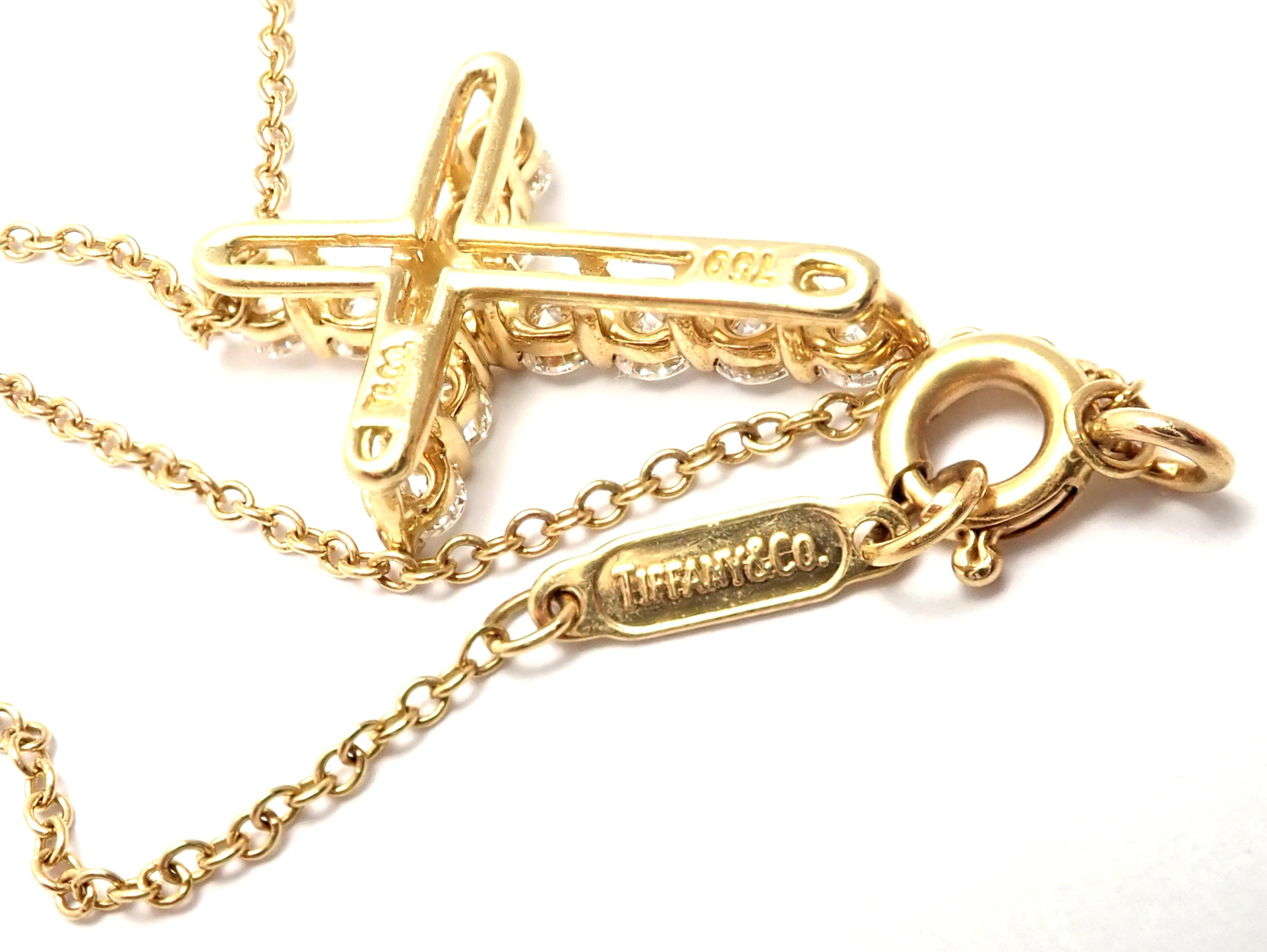 Women's or Men's Tiffany & Co. Diamond Cross Pendant Yellow Gold Chain Necklace