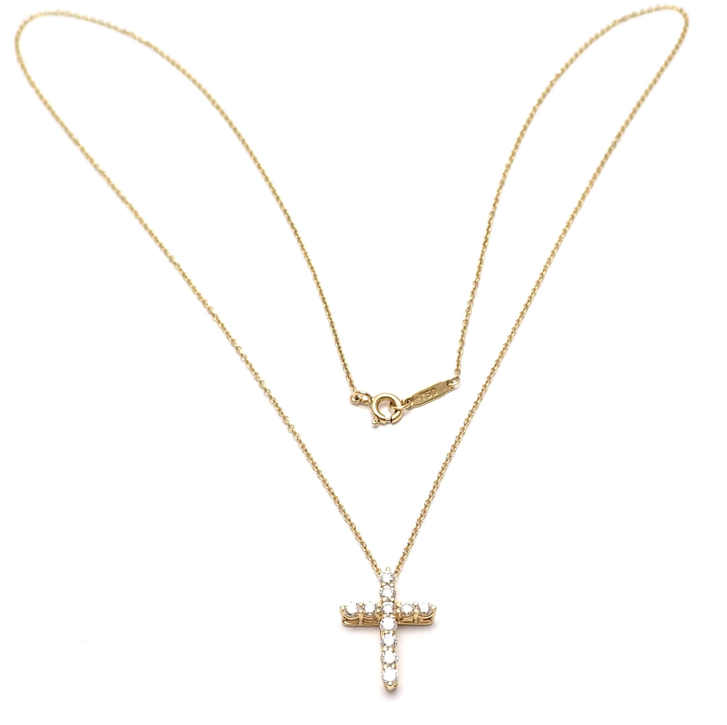 Tiffany & Co. Diamond Cross Pendant Yellow Gold Chain Necklace 2