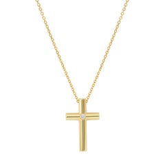 Tiffany & Co. Diamond Cross Pendant Ladies Necklace 18k Yellow Gold 0.02cttw