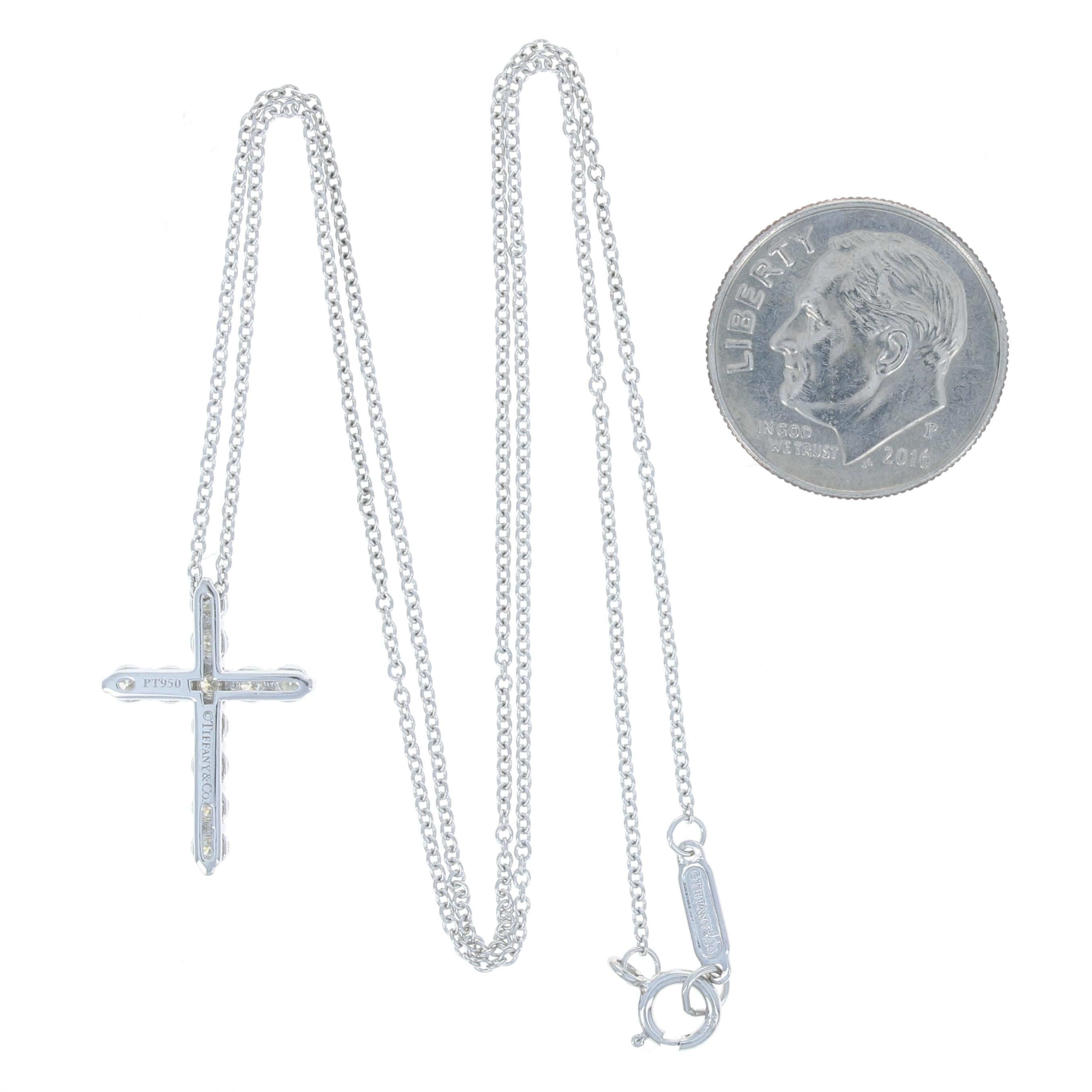 Tiffany & Co. Diamond Cross Pendant Necklace Platinum 950 Round .42 Carat Faith In Excellent Condition In Greensboro, NC