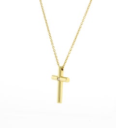 Tiffany & Co. Diamond Cross Pendant Necklace 18k Yellow Gold