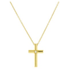 Tiffany & Co. Diamond Cross Pendant Necklace 18k Yellow Gold