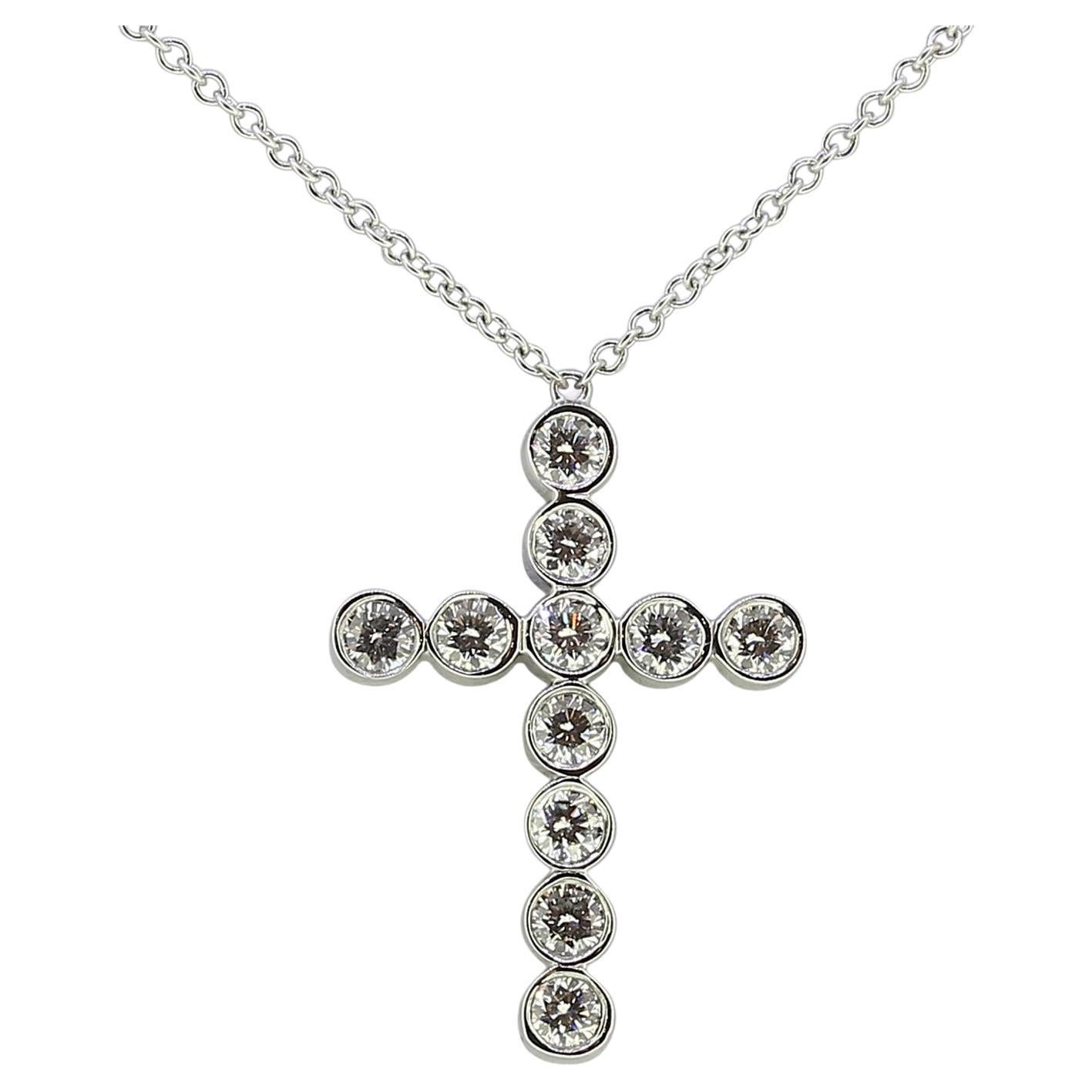 Tiffany and Co. Jazz Platinum Diamond Cross Pendant Necklace at 1stDibs ...