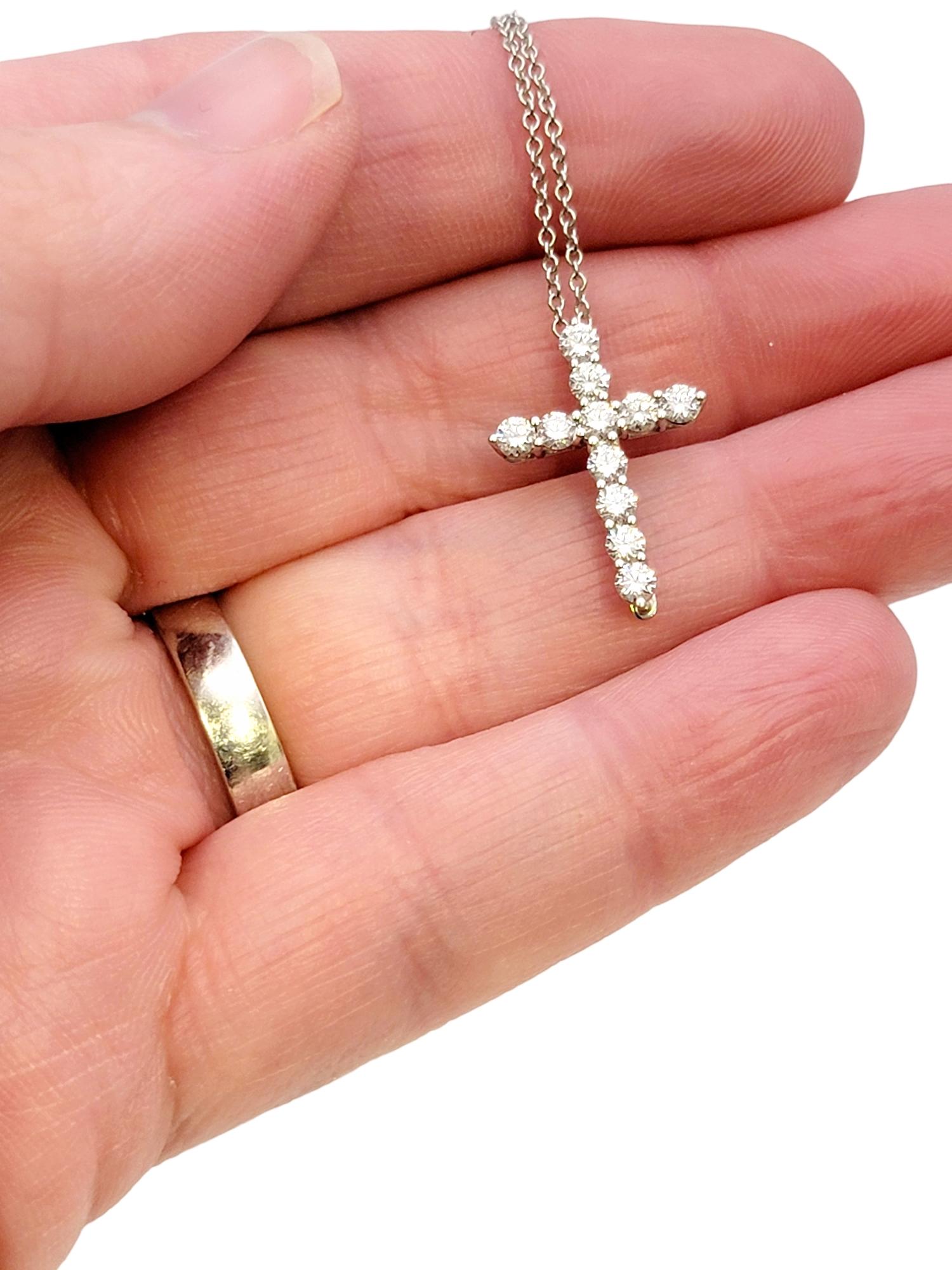 Tiffany & Co. Diamond Cross Pendant Necklace in Polished Platinum G-H / VS1-VS2 For Sale 1