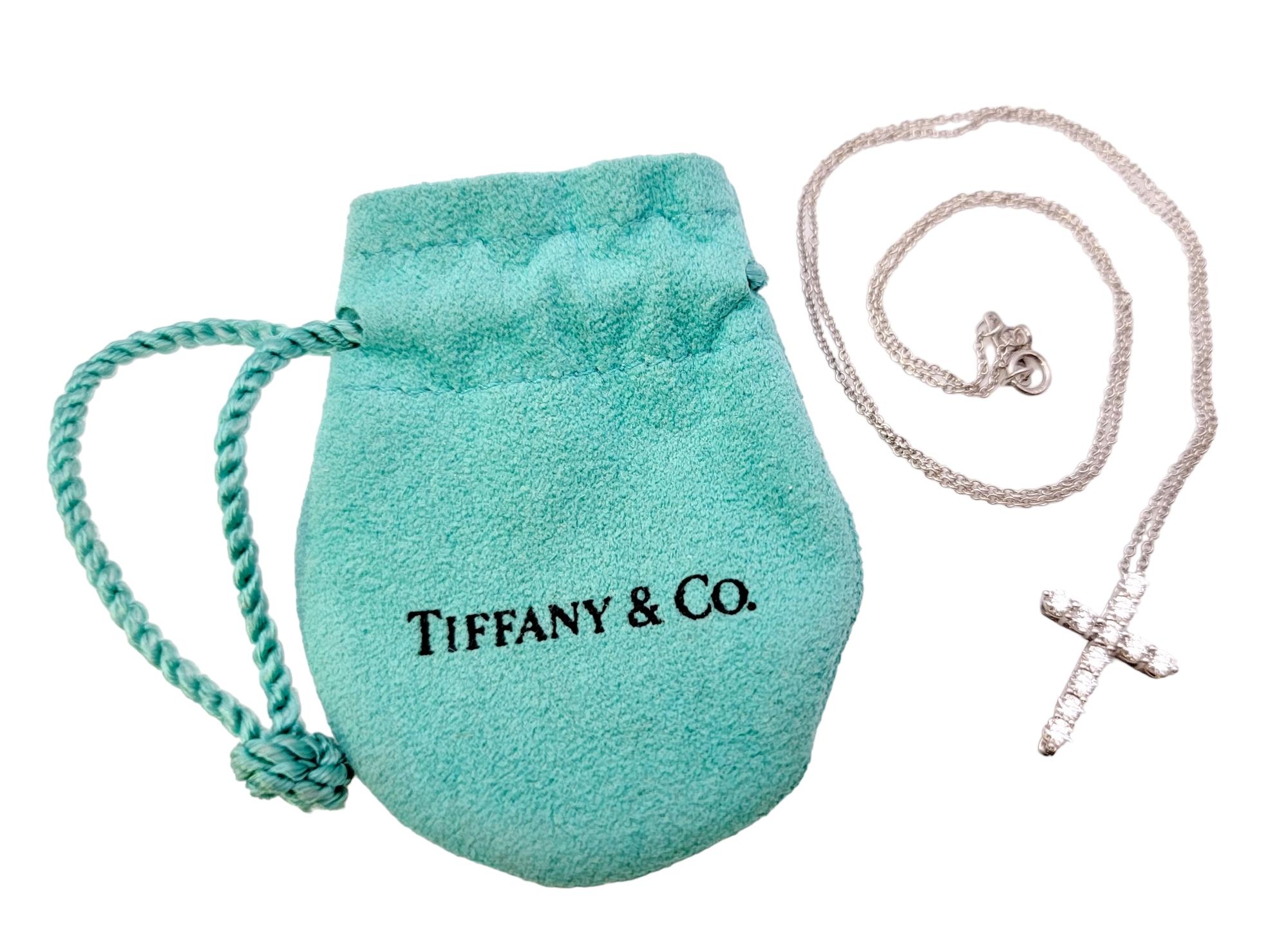 Tiffany & Co. Diamond Cross Pendant Necklace in Polished Platinum G-H / VS1-VS2 For Sale 3